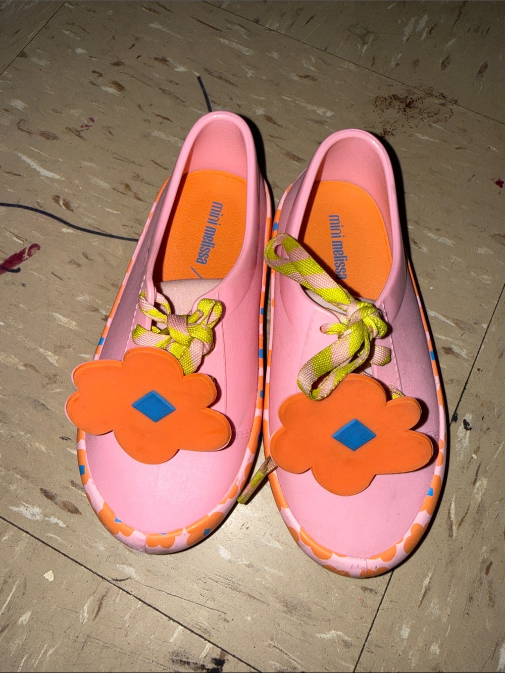 Mini Melissa Pink Jelly Sneakers with Orange Flower Accents